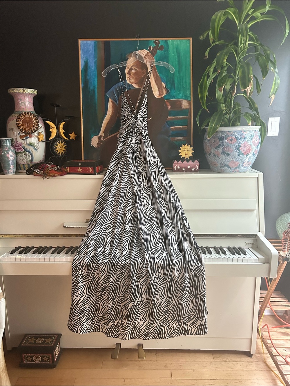 La Vie en Rose Zebra Print Satin Maxi Nightgown Slip Dress Size Large